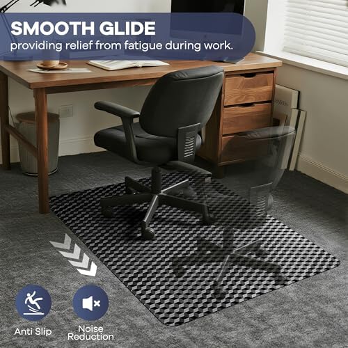 BesWin Office Chair Mat for Carpet, 48" x 36" Computer Desk Chair Mat for Low Carpeted Floors, Thick and Sturdy Carpet Protector for Rolling Chairs, Easy Glide Floor Mat for Home, Gaming (Black) - Image 2