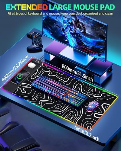 Wireless Charging Mouse Pad, RGB Gaming Mousepad, 31.5"x15.7" in - Image 7
