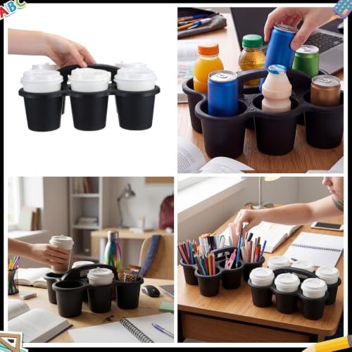 6 Pack 6 Cup Caddy for Classroom Plastic Round Desk Table Caddy, Black - Image 6