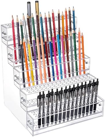PH PandaHall 240 Holes Acrylic Pen Holder 5 Tier Clear Pen Display Stand Organizer Makeup Paint Brush Organizer Clear Pencil Marker Dispaly Holder Storage for Home Vanity Office Desk Vendor by PHPandaHall