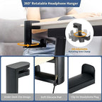 Headphone Stand, 360 Degree Rotation Headset Hanger Holder, Adjustable Gaming Headphone Hook Under Desk Mount Headset Clamp with Cable Organizer Clip (Black) - Image 4