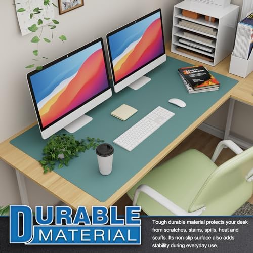 K KNODEL Extra Large Desk Mat, Leather Mouse Pad (47.2"x23.6", Green) - Image 5