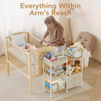 BBLIKE Diaper Caddy Organizer, Baby Storage Cart with Hanging Rack, Beige - Image 3