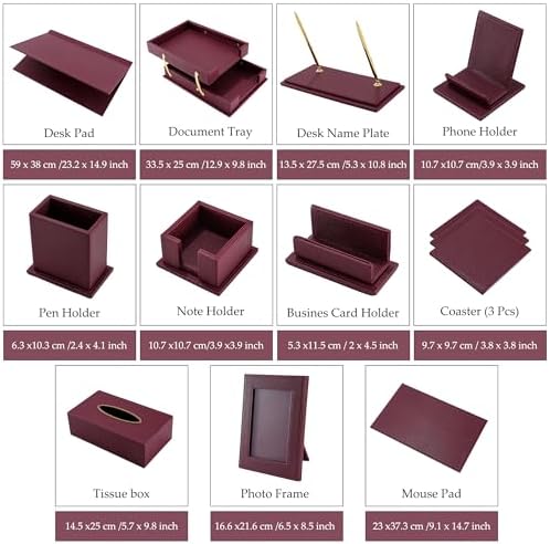 Leather Desk Set,13-Piece Desk Organizer Set, Executive Office Accessories with Desk Pad & Blotter, 2-Tier Tray, Pen Holder & More, Professional Office Desk Decor & Gift Set (Burgundy) - Image 3