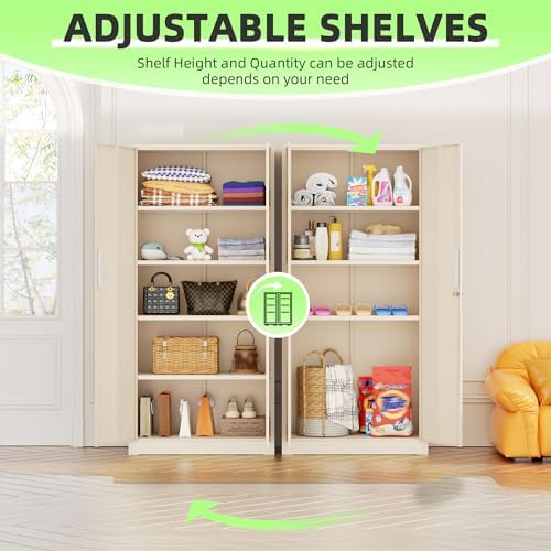 INTERGREAT Tall Metal Storage Cabinet, 72" Locking Steel Cabinet with Door and Shelves, Utility Cabinets for Office, Garage,Home,(Gray) - Image 4