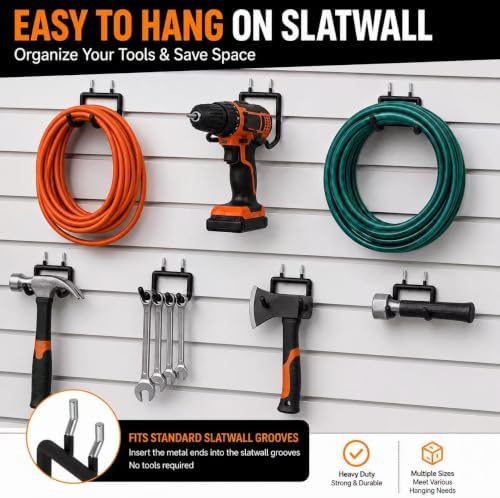 8PCS Garage Storage Hooks Set, Heavy Duty Steel Utility Hooks, Fits 1/4” & 1/8” Pegboards & Slatwall, Wall Organizer for Hoses, Power Tools, Ladders, Garden Tools & Extension Cords - Image 3