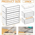 Yieach 11.1 Inch Long Clear Drawer Organizers Stackable,3 Pack Small Acrylic Drawers,School,Office Supplies Organizer And Storage Bins for Stationery,Marker,Pen,Pencil,Craft Desktop Storage Drawers - Image 3