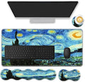 Mouse Pad Set,(31.5×11.8 in) Desk Pad + Keyboard Wrist Rest Support + Mouse Wrist Rest + Coaster for Office,Home,Computer,Laptop - 4 Starry Night by FGDRFGRW