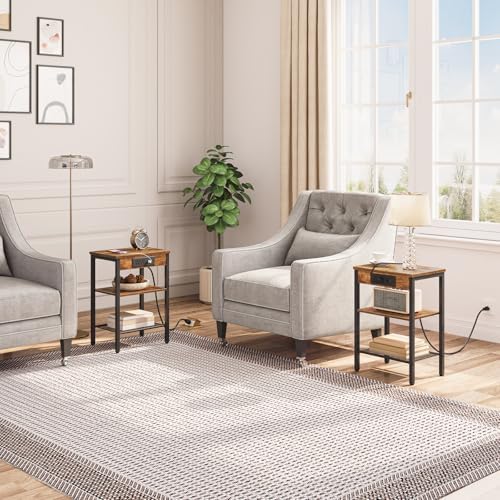 HOOBRO Side Tables with Charging Station, Small End Tables for Small Space - Image 2