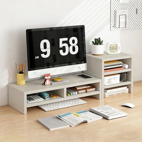Solid Wood Monitor Stand Riser & Laptop Stand Desk Organizer - Office Accessories for PC Workspace, Computer Organization, Countertop Hutch Beige Combination 3 by Unknown