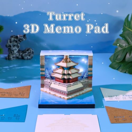 3D Memo Pad, 3D Calendar 2027, Time Piece Calendar, Tear-Off Calendars 2027, 3D Paper Carving Art Memo Pad, Art Carving Sticky Notes for Office Home Gifts Ornaments (Corner Tower) - Image 2