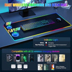 Wireless Charging RGB Mouse Pad with Phone Stand, Large Gaming Desk Mat - Image 2