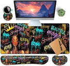 Large Gaming Mouse Pad+ Keyboard Wrist Rest Set, Ergonomics Memory Foam Mouse Mat Wrist Rest Support, Waterproof Extended Mousepad 31.5x11.8in, African American Black Women Graffiti Girl Desk Pad by YVBHCGGGF