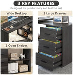 HSH Dark Grey L Shaped Computer Corner Desk with 3 Storage Drawers 55 inch - Image 3