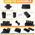 Business Card Storage Box 6 Pack, Stackable Card Organizer with Pull-Out Drawers and 24 Sections, Holds Up to 3000 Cards, Black Corrugated Desktop Filing Boxes with Labels - Image 3