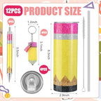 Skylety 12 Pcs/ 4 Sets Teacher Gift Tumbler Set, Glitter Pencil Style - Image 2