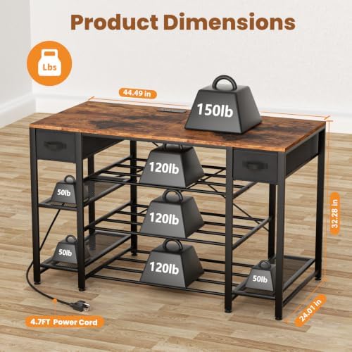3D Printer Table with Storage, Heavy Duty Metal 3D Printer Stand with Filament Storage Drawer & Power Hub, Large Capacity 3D Printer Desk for Workshop, Studio & Home Office(Brown) - Image 6