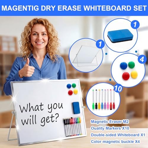 20x16 Inch Dry Erase Whiteboard, Magnetic Double Sided with Stand, White - Image 3