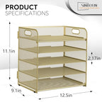 Sinboun Letter Tray Paper Organizer 5-Tier Desk Organizer File Organizer Paper Holder with Handle, Metal Desktop Document Shelf Tray Office Classroom Organization - Gold - Image 2