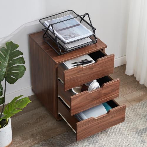 Farini 3-Drawer Under Desk Wooden File Storage Cabinet with Lockable Caster for Home Office,Brown,Fully Assembly - Image 4