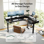 CubiCubi 63"x48" L Shaped Standing Desk with Drawers & Shelf, Modern Black - Image 4