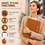 Personalized Leather Portfolio Organizer for Men Women Professional Padfolio A5 Binder Resume Document Holder Refillable Writing Journal Binder for Business Meetings Travel (Tan) - Image 3