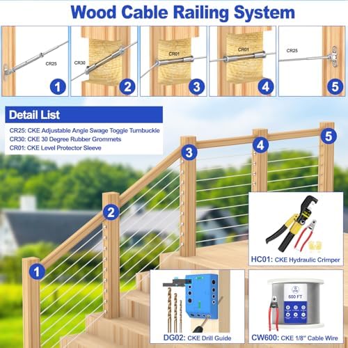 [Patent]CKE 40 Pack T316 Marine Grade Stainless Steel 30 Degree Angle Beveled Protector Sleeves Wood Post Protector for 1/8" Wire Rope Cable Railing, DIY Balustrade, 30 Degree Protective Sleeves, CR30 - Image 5