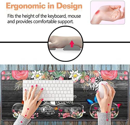 Ergonomic Keyboard Wrist Rest and Mouse Pad Wrist Rest Set, Large XXL Gaming Desk Mat 31.5"x 11.8",Non-Slip Base, Memory Foam,Easy Typing Pain Relief, Floral Quote She Believed She Could So She Did - Image 6