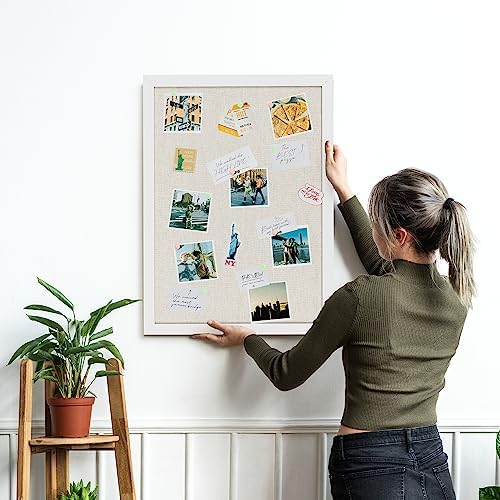 White Cork Board Bulletin Board with Linen, Wood Framed 24" x 18" Corkboard, Office Board for Wall Decor, Wall Mounted Pin Board Picture Board with 20 Pushpins for School, Home & Office - Image 3