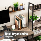Mind Reader Vertical File Organizer with Wood Base and Black Metal Frame, Desktop Magazine Holder, Modern File Rack, Metal and Wood, Black - Image 2