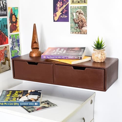 Wooden Desk Organizer with 2 Drawers – Handcrafted Solid Wood Storage Box for Office, Home & Study – Rustic Desktop Organizer for Files, Accessories & Stationery (STYLE 2, DARK BROWN) - Image 2