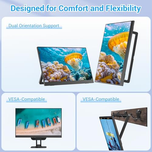Veout Portable Monitor with Built-in Stand, IPS Vertical Monitor, USB-C & Mini HDMI External Laptop Screen, Second Display for PC, MacBook, iPad, Phone, Travel & Office, 14 inch - Image 6