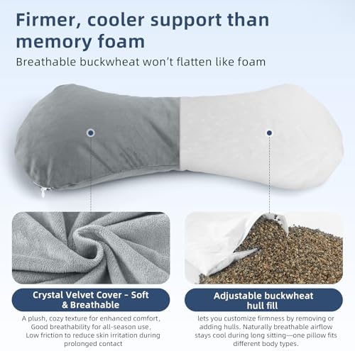 Buckwheat Lumbar Support Pillow for Bed Sitting and Couch Support, Firm Ergonomic Back Pillow for Lower Back Pain Relief, Small Natural Back Support Pillow Recliner Pillow - Image 3