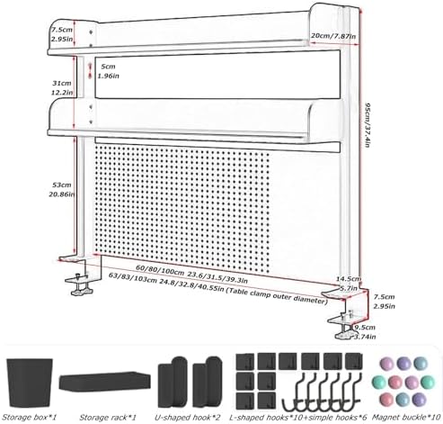 Clamp On Desk Organizer Shelf, BLACK Desk Extender Pegboard Workstation,Computer Desk Accessories for Office, Privacy Panel for Gaming Desk,23.6/31.4/39.3in Desktop Shelving (BLACK, 60cm/23.6in) - Image 3