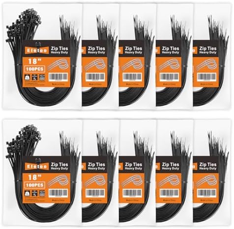 18 inch Black Zip Ties Heavy Duty 1000 Pack Long Cable Ties 75 LBS by Eletoo