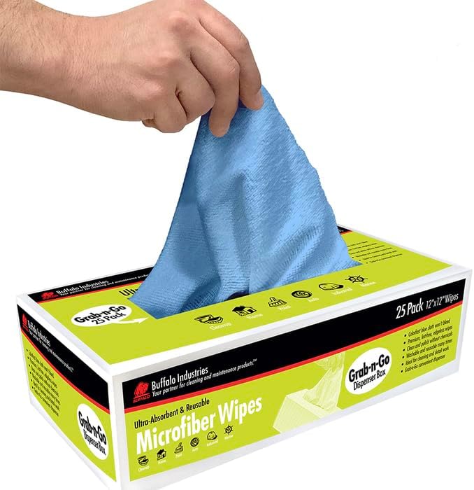 4-Pack of 12” x 12” Buffalo 65102 Blue Microfiber Dispenser Wipes Box, 25-Pack by BuffaloIndustries