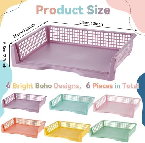 gisgfim 6 Pcs Turn in Trays Classroom Pastel Paper Tray for Classroom Organization and Storage Stackable Plastic Book Baskets Turn in Bins Teacher Organizers for Library Drawers School Office Desk - Image 2