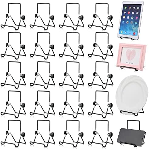 Kenning 24 Pack Book Stand, Foldable Picture Holders for Tables, 3.54'' X 5.12'' Metal Plate Stands for Display Photo Easel Cutting Board Record Frame Holder (Black) by Kenning