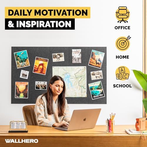 WALLHERO Cork Boards for Office, Dart Board Wall Protector, 59"x36" | 15 Pack | Black Bulletin Board, Cork Board, Cork Board Squares, Homasote Board, Bulletin Board Tiles (Gray Black) - Image 5