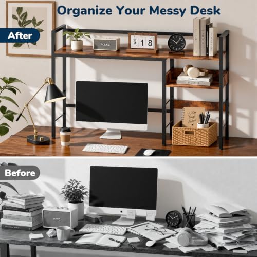 Desk Shelf, 44.9" Desk Hutch for Computer Monitor, Rustic Brown - Image 6