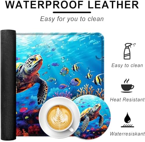 Large Keyboard Mouse Pad Set, Extended Mouse Pad+Keyboard Wrist Rest Support, Memory Foam Ergonomic Easy Typing, 4Pcs (31.5×11.8 in) Desk Pad Set for Office Home,Sea Turtle - Image 2