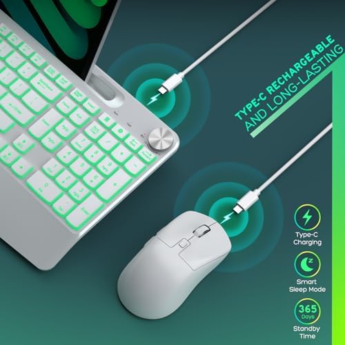 GAMCATZ Wireless Keyboard and Mouse Backlits - Full-Sized Ergonomic Lighted Keyboard with Wrist Rest, Phone Holder,2.4GHz Rechargeable Silent Keyboard Mouse Combo for Computer, Laptop, PC, Mac -White - Image 5