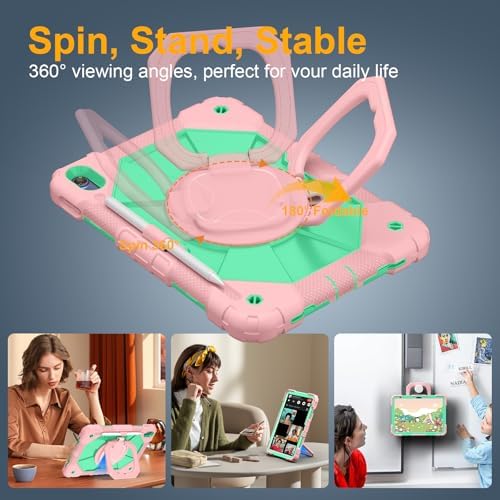 Case for iPad (A16) 11th/10th Generation 11/10.9 Inch 2025/2022, Ubearkk for iPad a16 case with Screen Protector, 360 Degree Rotating Stand Shoulder Strap Pencil Holder,Rose Mint - Image 4