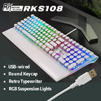 RK ROYAL KLUDGE S108 Typewriter Gaming Keyboard, Retro RGB Mechanical Keyboard, Full Size Wired Keyboards with Number Pad and Detachable Wrist Rest, Round Keycaps, Clicky Blue Switches White - Image 2