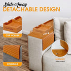 Bamboo Couch Cup Holder, 2 Cork Coasters, Anti-Slip Foldable Couch Arm Tray - Image 2