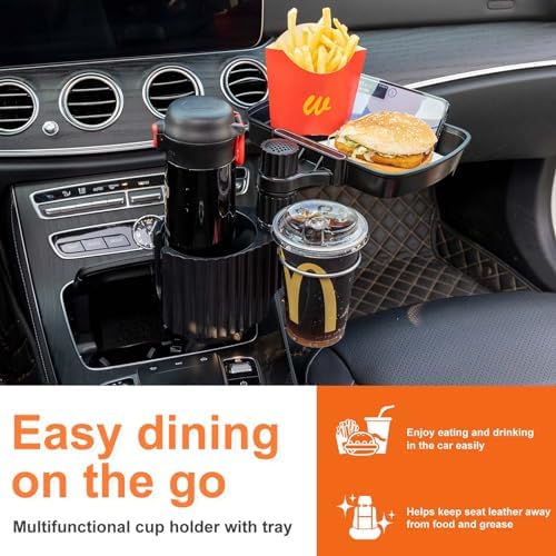 Car Large Cup Holder Expander, 3-in-1 Cupholder Extender with Swivel and Detachable Snack Food Tray Table for Eating, Travel Essentials for Road Trips for Driver. Model A - Image 2