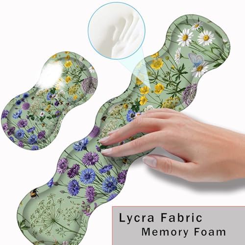 Keyboard Wrist Rest and Mouse Pad with Wrist Support Set Ergonomic Coaster,Memory Foam,Easy Typing Pain Relief,Large XL Desk Mat 31.5"x 11.8",Bee Wildflower Meadow - Image 5