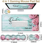 Mouse Pad Set, Large Gaming Mouse Pad + Keyboard Wrist Rest Support + Mouse Wrist Cushion + Coaster, Non-Slip Rubber Base, 31.5 x 11.8 in Extended Desk Mat for Office, Psalm 46-5 Pink Hyacinth - Image 2