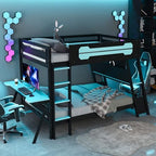 Polibi Full Over Full Bunk Bed with 2 Built-in Gaming Desks, USB Charging Ports & Pegboard Organizer, Heavy-Duty Gaming Bed Frame for Teens/Adults, Blue (Full Size) - Image 7