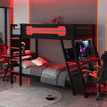 Polibi Twin Over Twin Bunk Bed with 2 Built-in Gaming Desks, USB Charging Ports & Pegboard Organizer, E-Sports Gaming Bed Frame for 2 Kids/Teens, Red (Twin Size) by Polibi